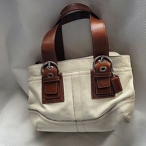 Coach Ivory Pebble Leather witb brown handles bag